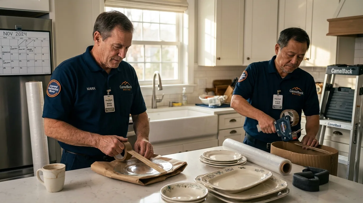 Professional crew packing kitchen dishware in Westminster, CA